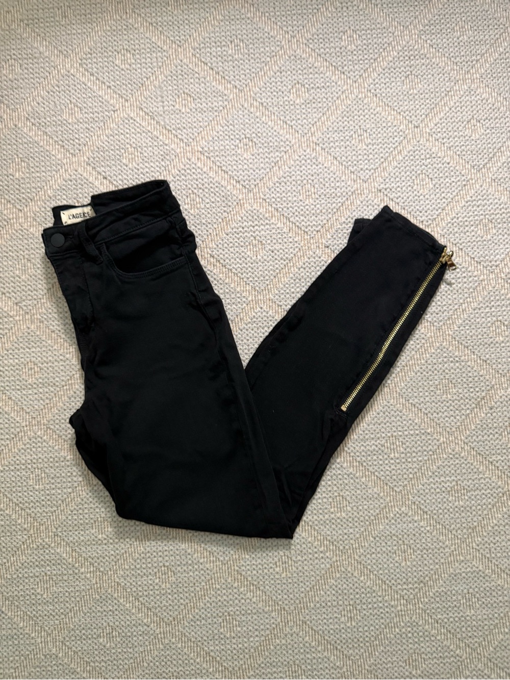L'AGENCE Black Skinny Jeans with Gold Ankle Zipper